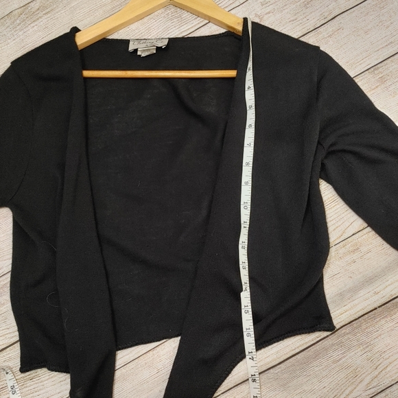 Black knit Shrug Cardigan 3/4 sleeve tie front crop sweater cardigan - Picture 3 of 5